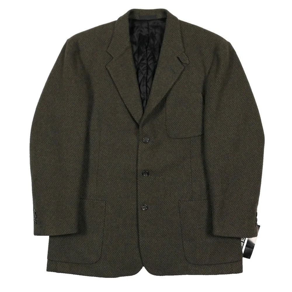 LL Bean Prescott USA Wool Country Tweed Sport Coat 46L / LT Olive Navy Heathered